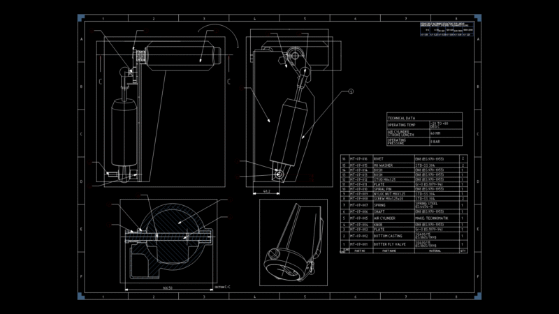 Pneumatic Engine Brake Assembly Technical Drawing with Cylinder