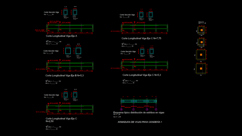 Reinforced Concrete Beam Rebar Detail Section for Building Grade 1