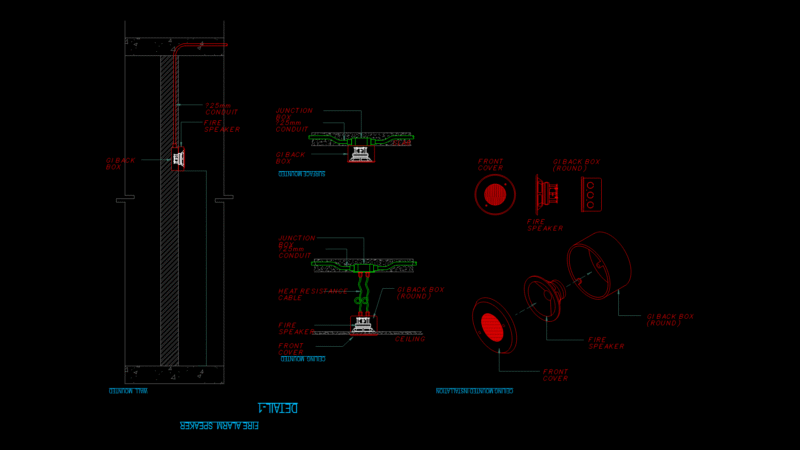 Fire Alarm Speaker Installation Detail Drawing with Mounting Options
