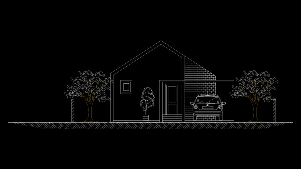 Residential Front Elevation with Integrated Garage and Landscape