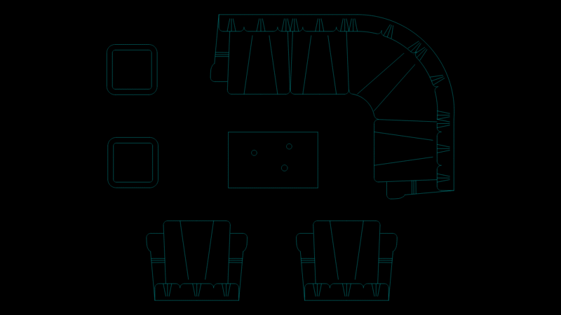 Curved Sectional Sofa and Armchair Set CAD Block