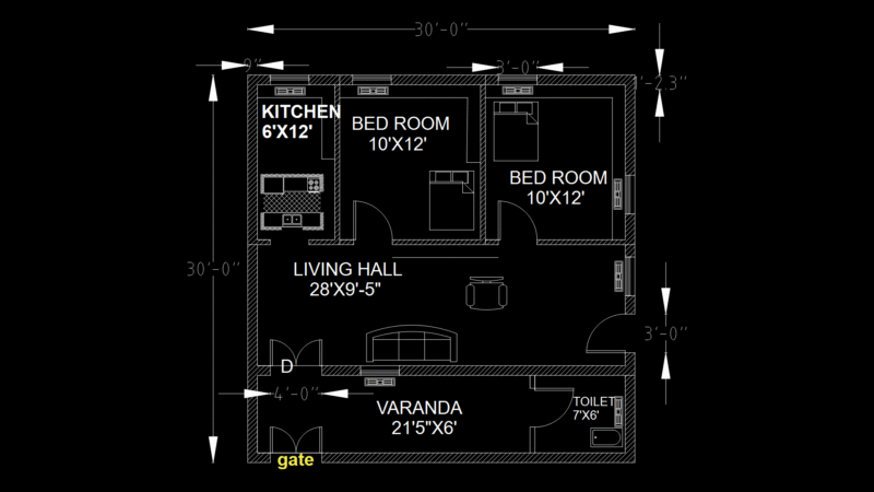 Residential Floor Plan: Two-Bedroom Single-Story Home with Veranda
