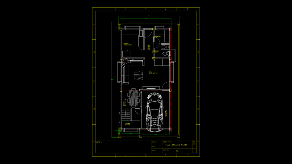 Residential Villa Ground floor Plan with Integrated Garage