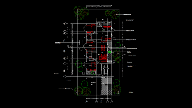 Single-Family Residence Ground Floor Plan with Integrated landscaping