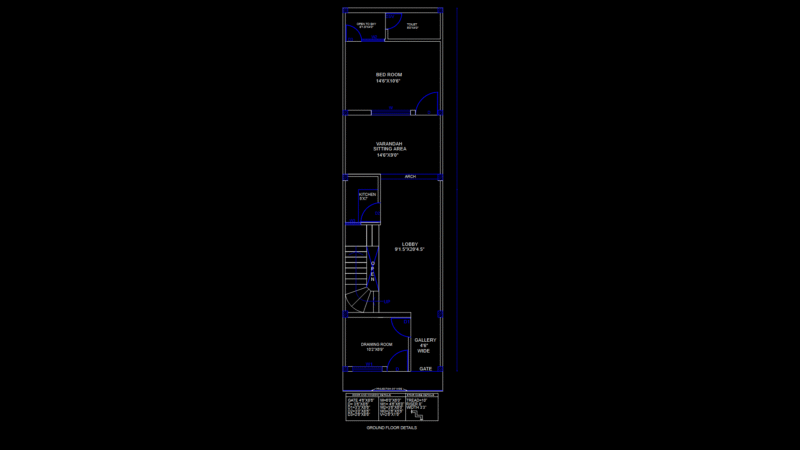 Ground Floor Plan for Narrow Lot Residential House (15’3″×55’6″)