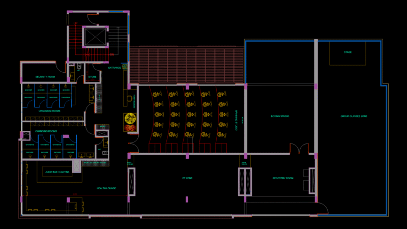 Fitness Center Floor Plan with Multi-Zone Training Areas