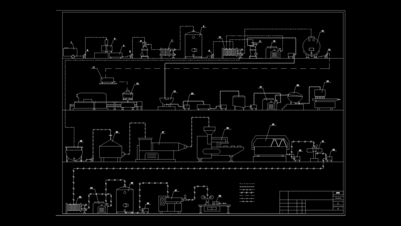 Industrial Process Flow Elevation Drawing with Multi-Stage Equipment layout