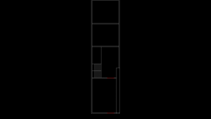 Residential Narrow Floor Plan with Interior Staircase Detail