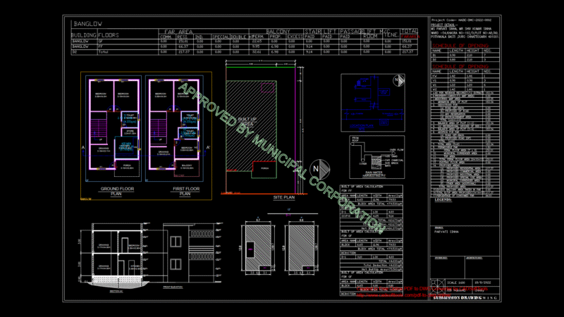 Two-Story Residential Bungalow Floor Plans with Site Layout