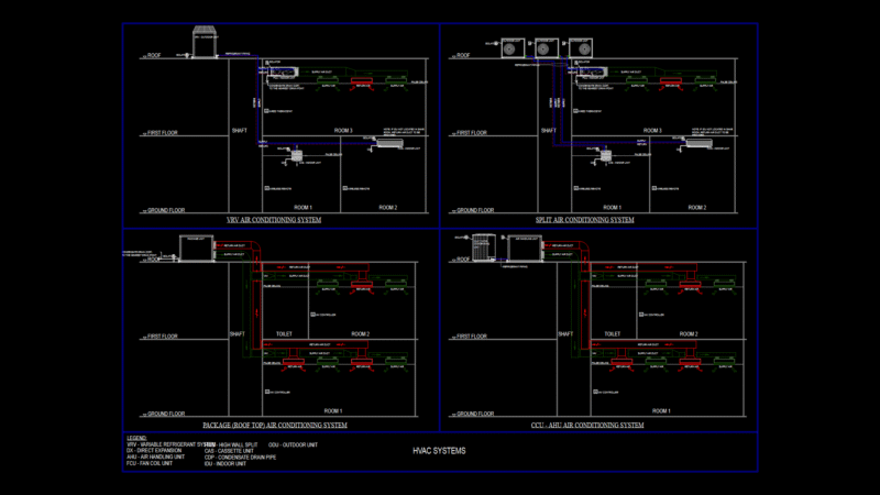 Multi-System HVAC Schematic Plan for three-story Commercial Building