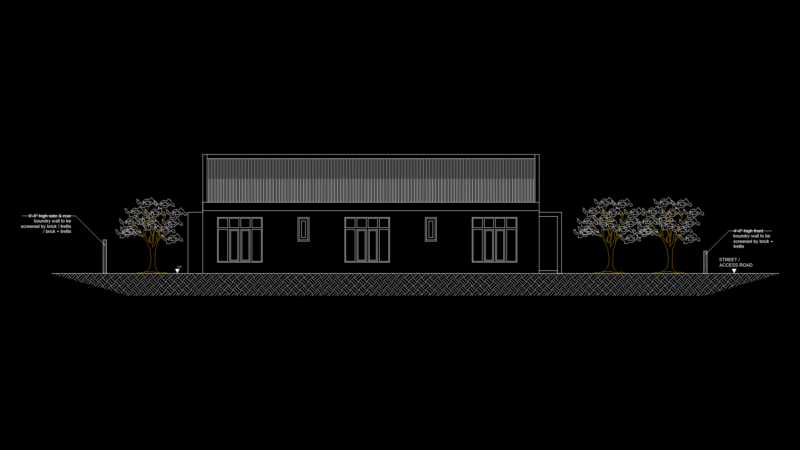 Single-Story Residential Left Side Elevation with Landscape Features