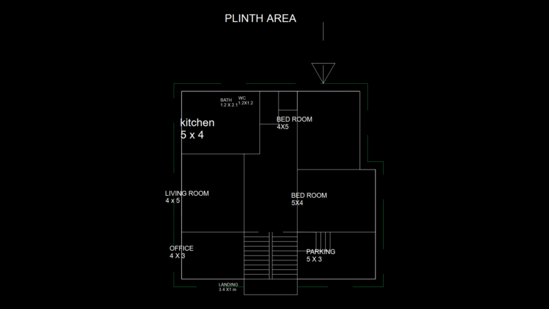 Single-Family Residential Floor Plan with Home Office & Parking