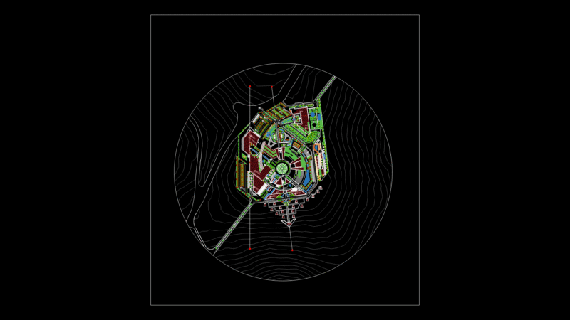 Mixed-Use Master Plan with Radial Layout and Topography