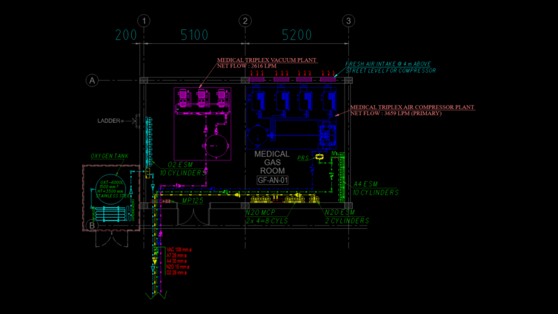Hospital Medical gas Room Floor Plan with Triplex Systems