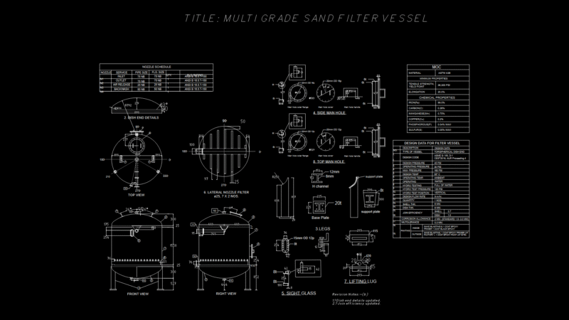 Vertical Multi-Grade Sand Filter Vessel detail Drawing to ASME Standards