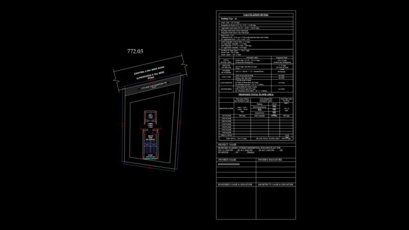 Eight-Story Residential Building Site Plan with far Calculation