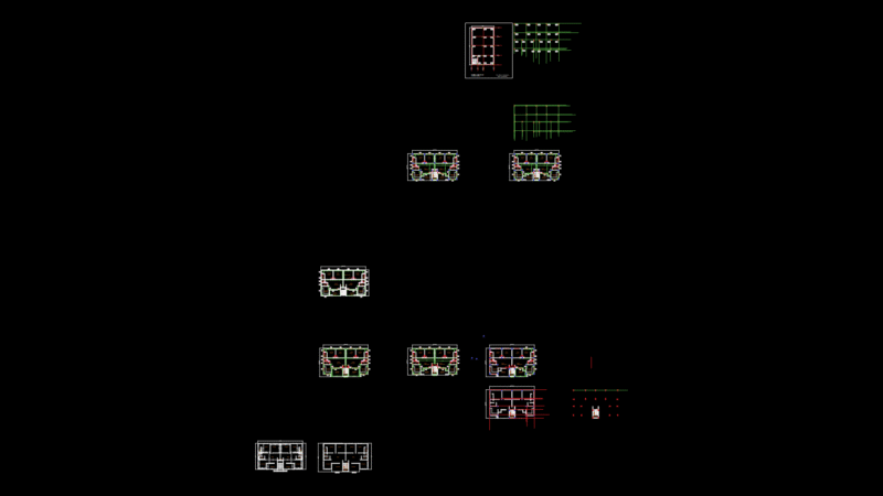 Multi-Floor Residential Apartment Building Plans with Column grid