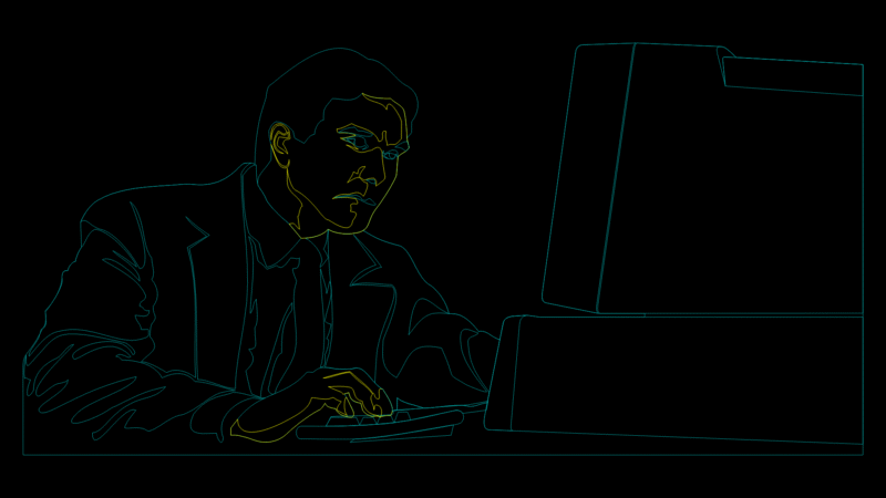 Desk Workstation Linework Block: Professional at Computer