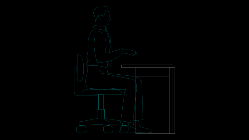 2D Office Workstation Side Elevation Block for Human Ergonomics