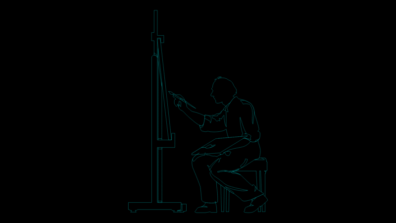 Artist at Easel Block drawing – 2D Line Figure for Architecture