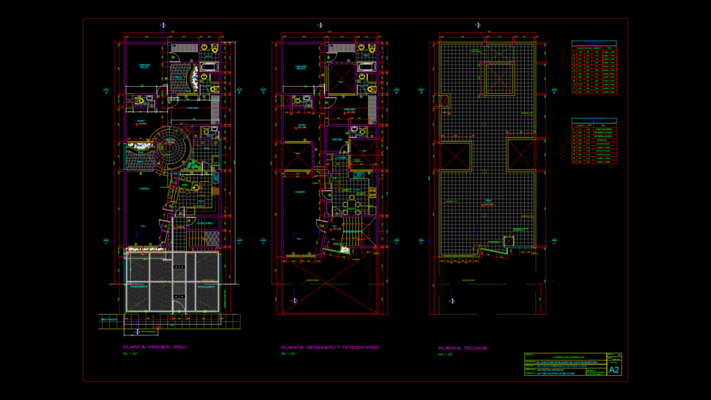 Three-Level Residential Floor Plan with Circular Staircase Design