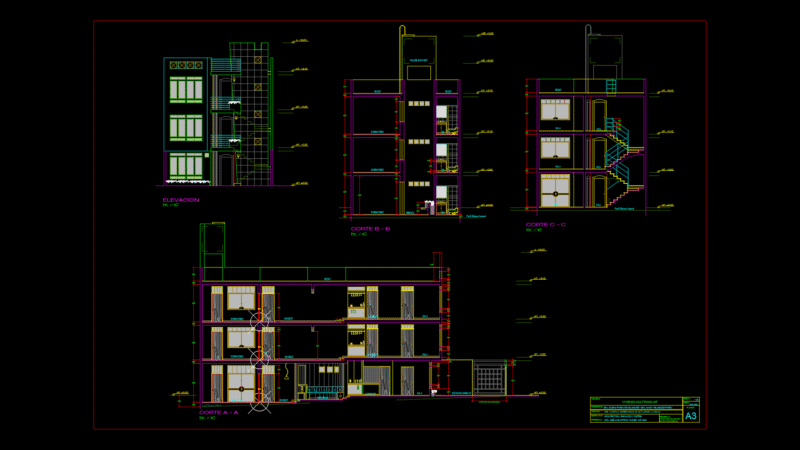Three-Story Multifamily Residential Elevation and Section Plans