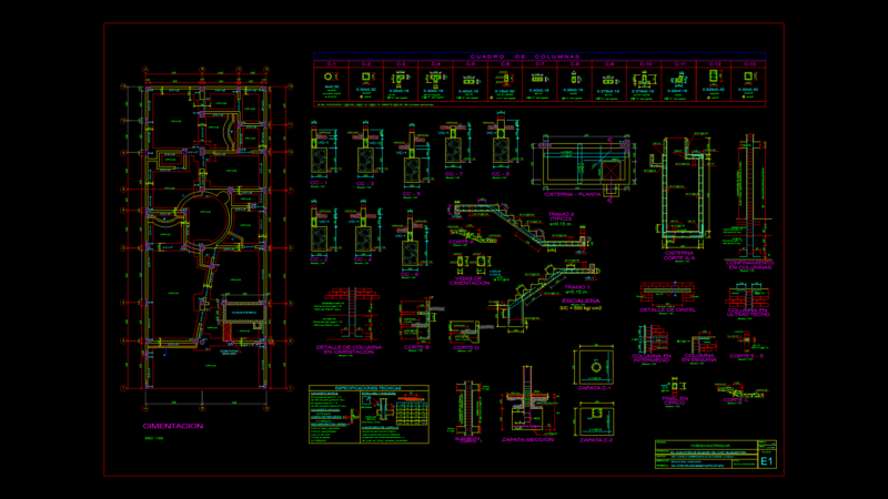 Foundation Plan with Column details for Residential Building