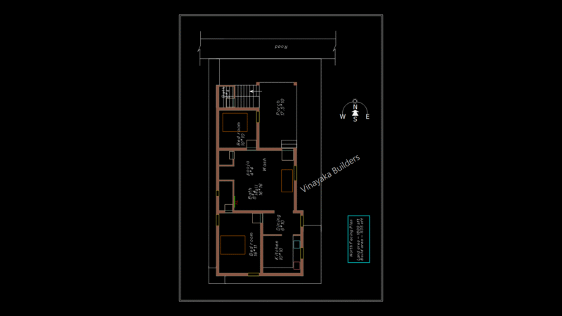 North-Facing Compact Residential Floor Plan with Kitchen-Bath Core