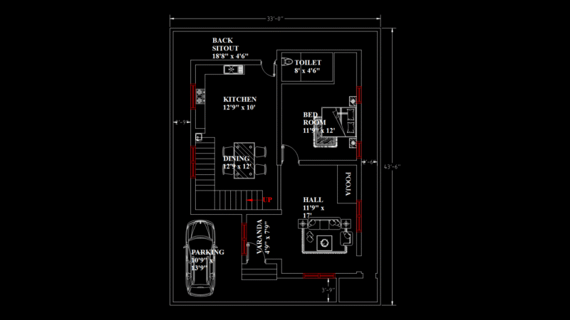 North-Facing Single-Story Residential Floor Plan with Integrated Parking