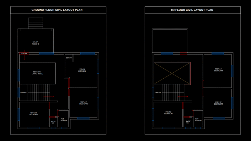 Residential RCC Two-Floor House Plan with Spatial Layout Details