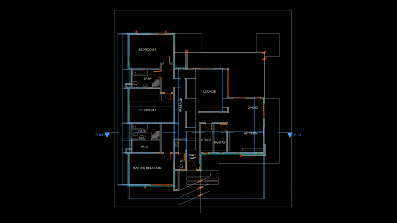 Single-Story Residential Floor Plan with Three Bedrooms and Aliplast Windows