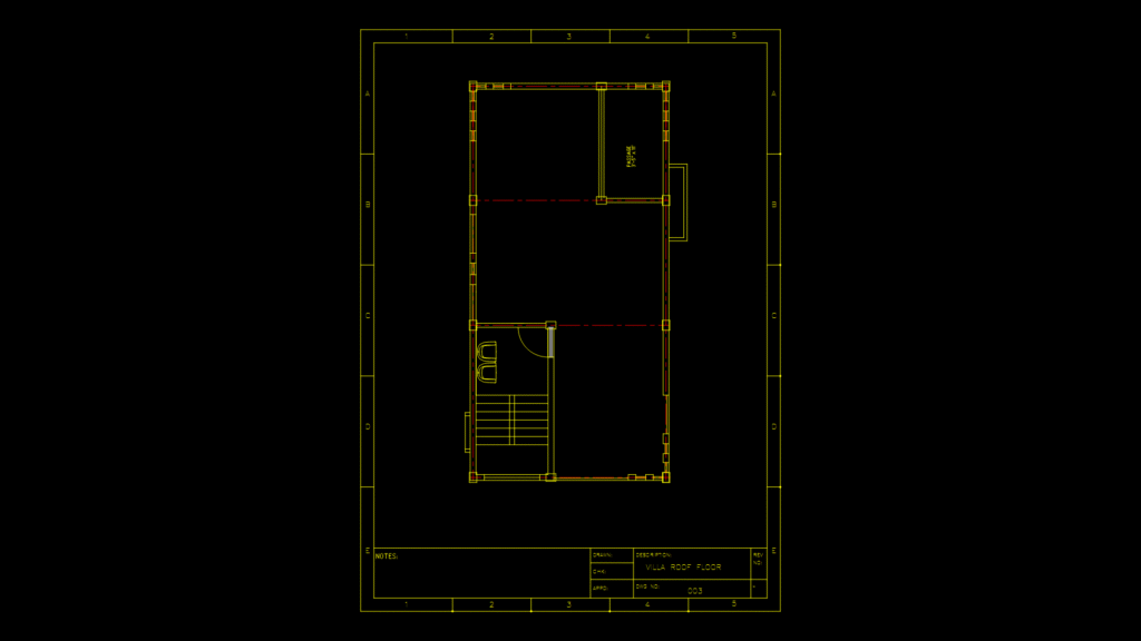 Residential Villa Roof Floor Plan with Staircase and Bathroom