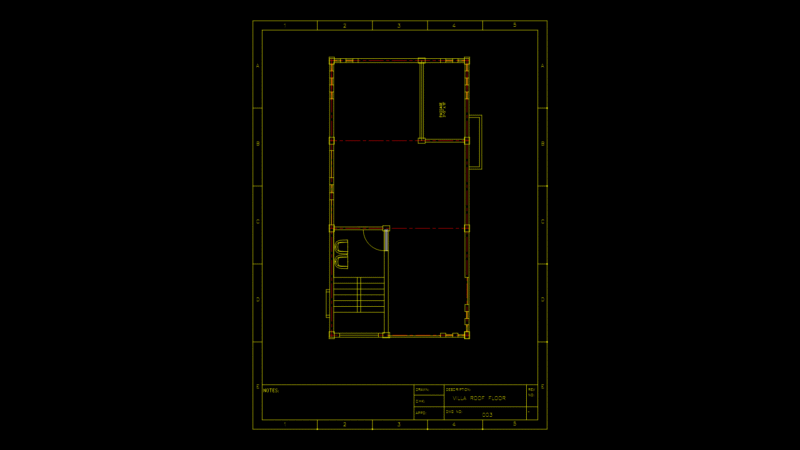 Residential Villa Roof Floor Plan with Staircase and Bathroom