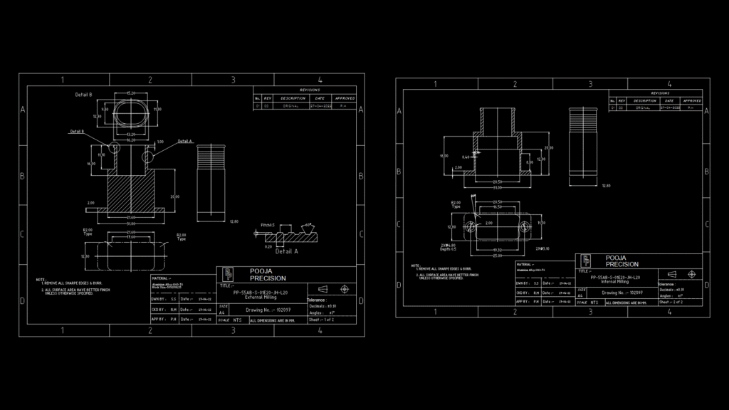 Aluminum Alloy 6061-T6 External Milling Detail Drawing RQND-55AB