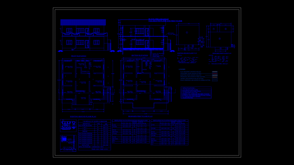 Two-Story Residential House Plan with Ventilation Calculations