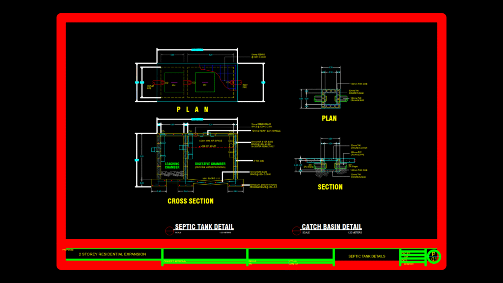 Two-Chamber Septic Tank Detail with Leaching Field Section Plan
