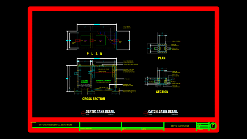 Two-Chamber Septic Tank Detail with Leaching Field Section Plan