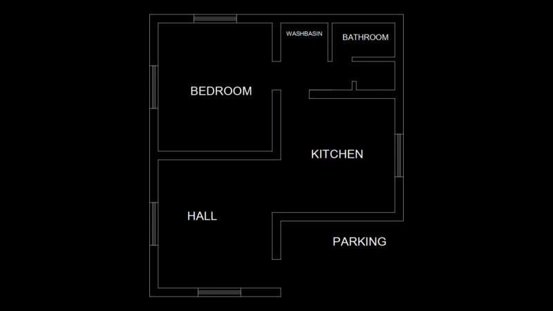 1-Bedroom Apartment Floor Plan with Integrated Parking Area