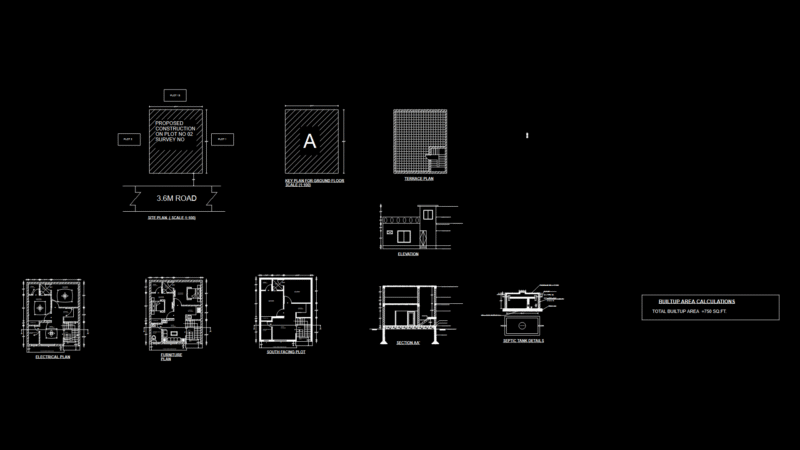 South-Facing Residential Floor Plan with Electrical and Septic Details
