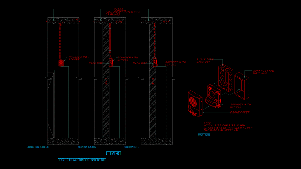 Fire Alarm Sounder with strobe Detail Drawing – Installation Methods