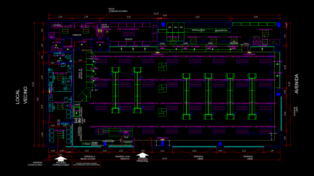 Pharmacy Floor Plan with Integrated Lighting System for Los Portales