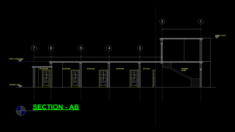 Two-Story Residential Section AB with Mumty Level Roof Access