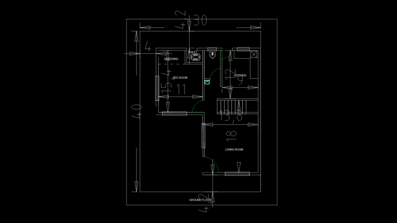 Small Residential Ground Floor Plan with Bathroom and Kitchen