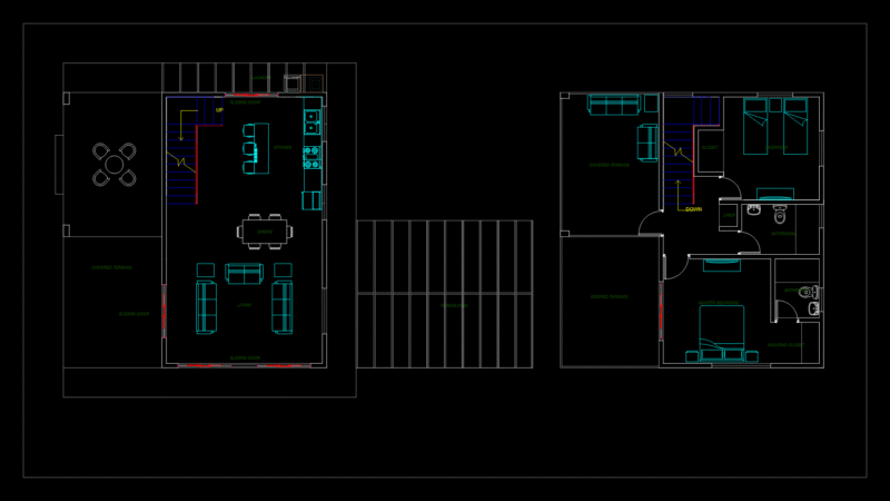 Two-Story Residential House Floor Plan with Kitchen Island