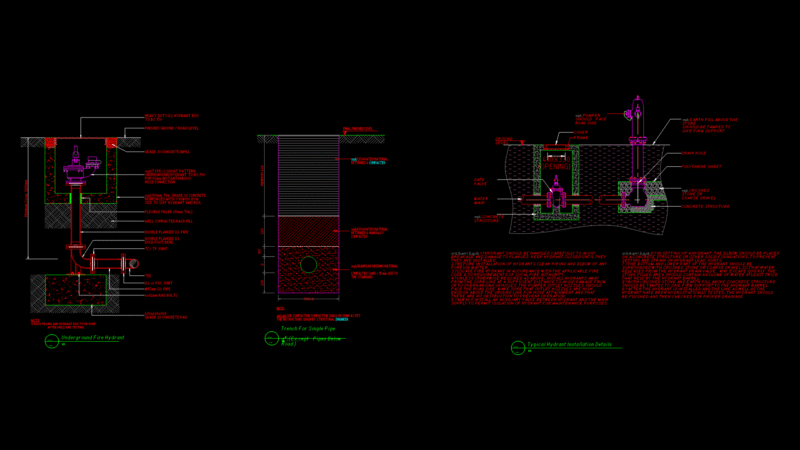 Underground Fire Hydrant Installation Detail Section Drawing