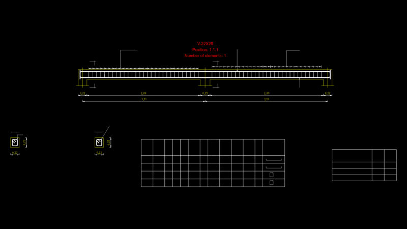 Structural Reinforcement Detail for V-22X25 Concrete Beam Element
