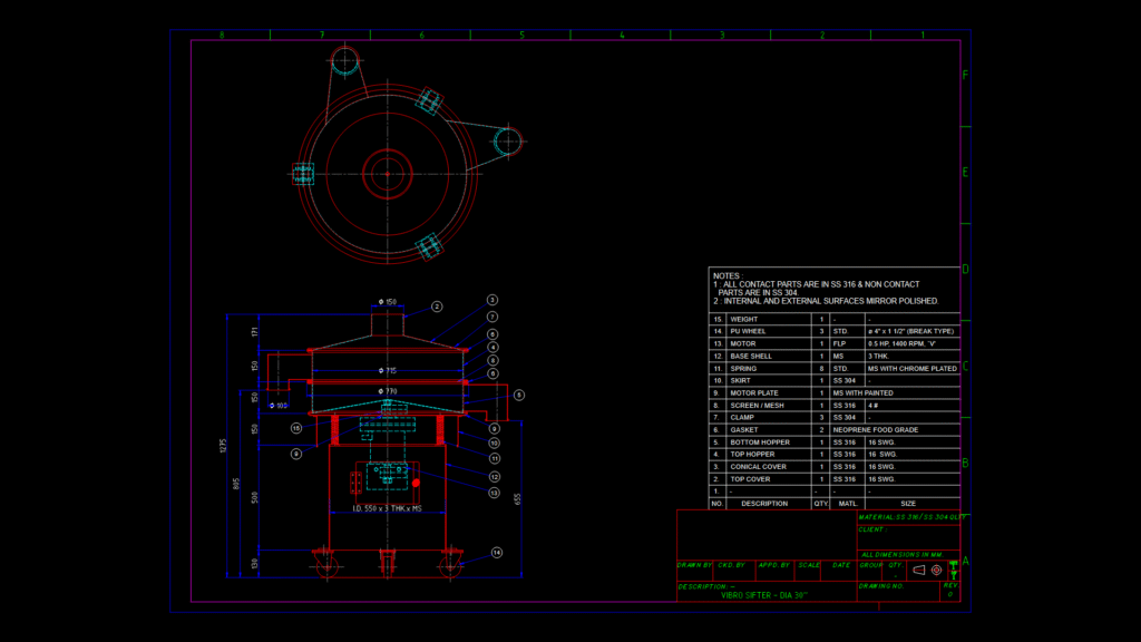 30-Inch Vibro sifter Assembly Detail with SS316/304 Construction