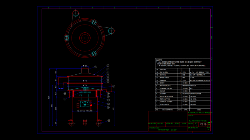 30-Inch Vibro sifter Assembly Detail with SS316/304 Construction