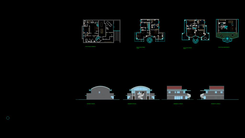 Multi-Level Luxury Villa Floor Plans and Elevations with Curved Elements