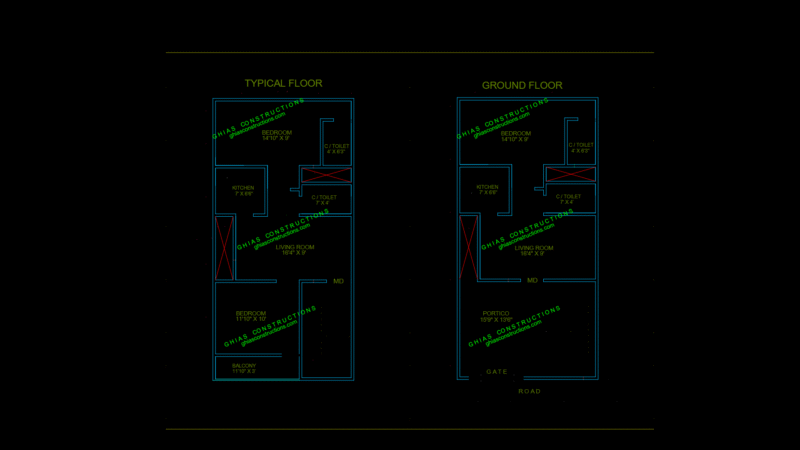 Residential Duplex Floor Plan with Ground and Typical Layouts